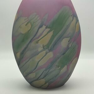 Vintage Hand-Painted Rueven Frosted Satin Art Glass Vase